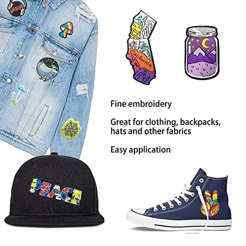 15 Pieces Aesthetic Outdoors Theme Iron On Patches, Iron On Patches for Clothing Jackets Backpacks Jeans, Each Embroidered Patch is Durable and Sticks for Pants Hats All Fabric
