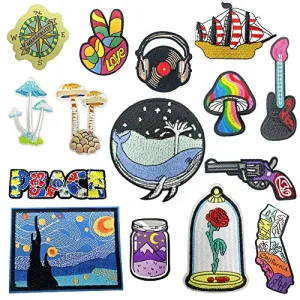 15 Pieces Aesthetic Outdoors Theme Iron On Patches, Iron On Patches for Clothing Jackets Backpacks Jeans, Each Embroidered Patch is Durable and Sticks for Pants Hats All Fabric