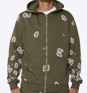Amoeba Print Zip Hoodie Olive