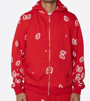 Amoeba Print Zip Up Hoodie Red