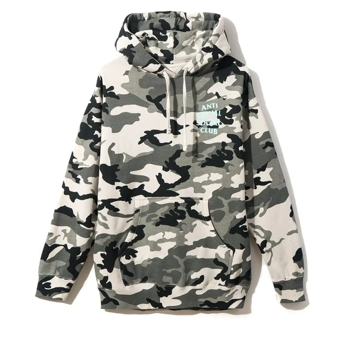 Anti Social Social Club Teal Blue Logo Melrose Ave Snow Camo Hoodie