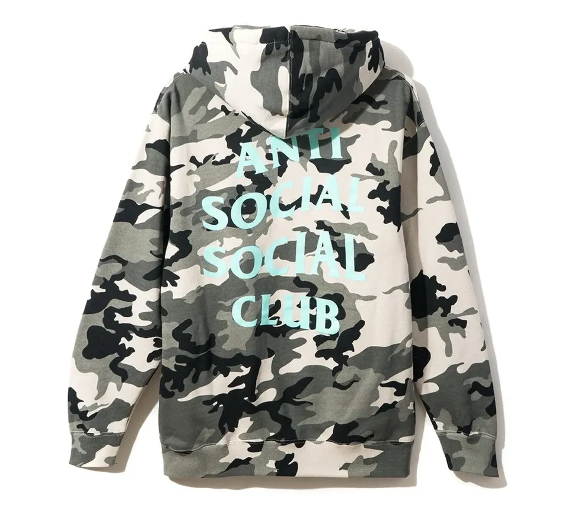 Anti Social Social Club Teal Blue Logo Melrose Ave Snow Camo Hoodie