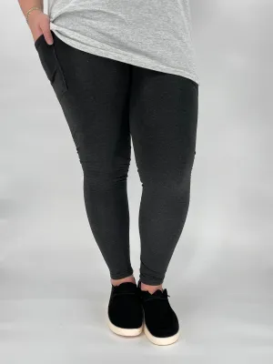 Black Heathered Fleece Lined Leggings with Pockets (TL)