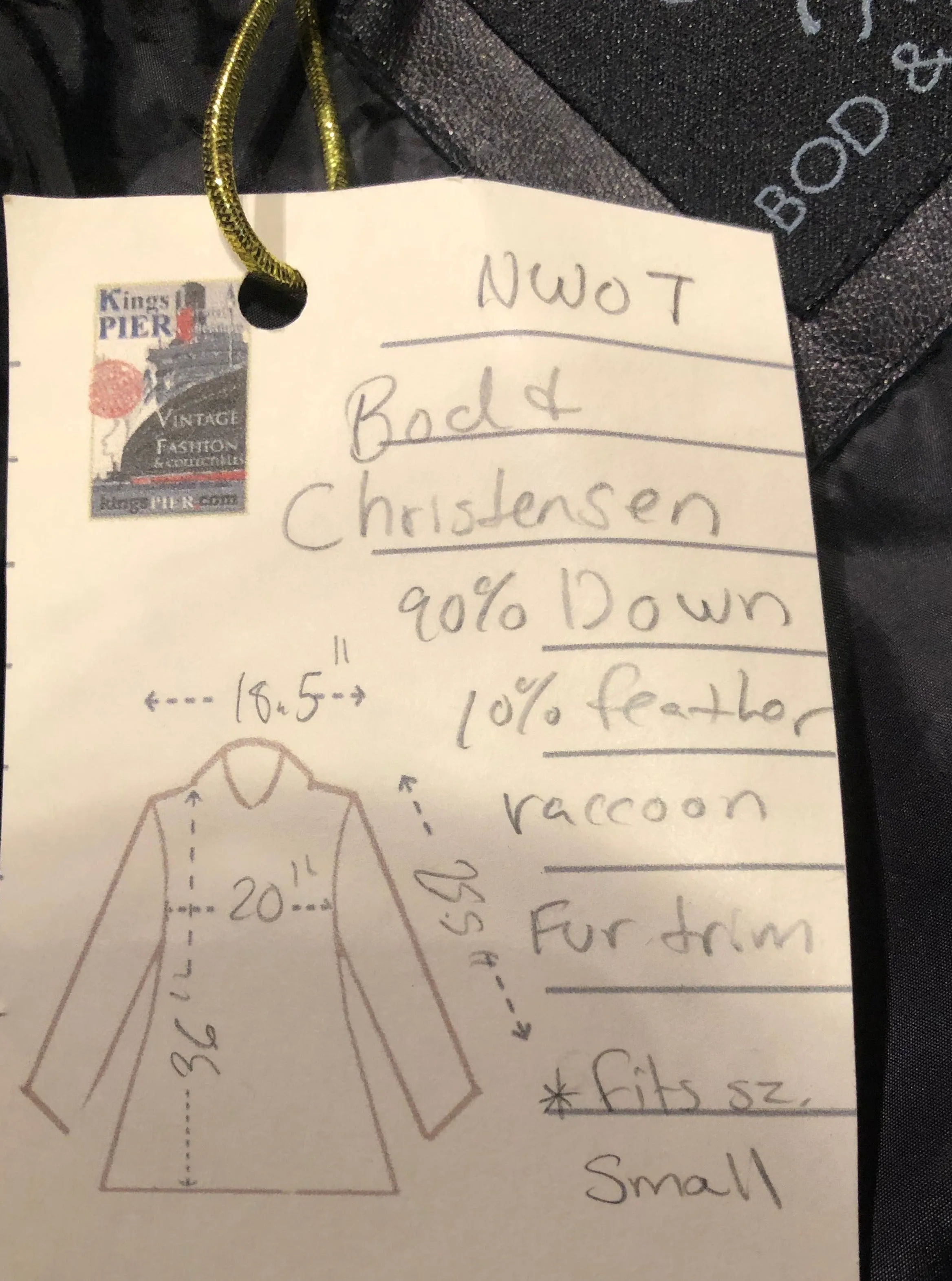 Bod and Christensen Down Filled Coat with Fur Trim Hood, NWOT