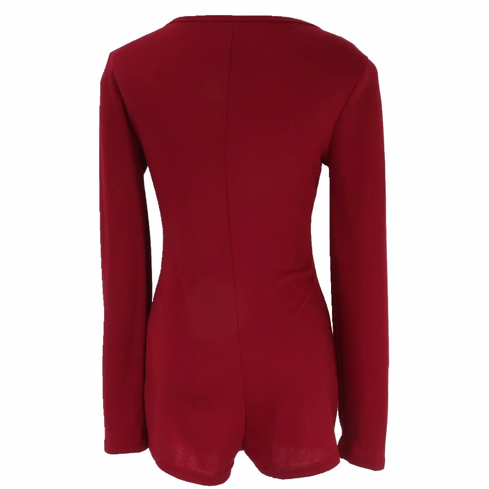 Knitted Sexy Bodysuit Women Rompers Bodycon Jumpsuit Long Sleeve Autumn Spring Ribbed Bodysuits Playsuits