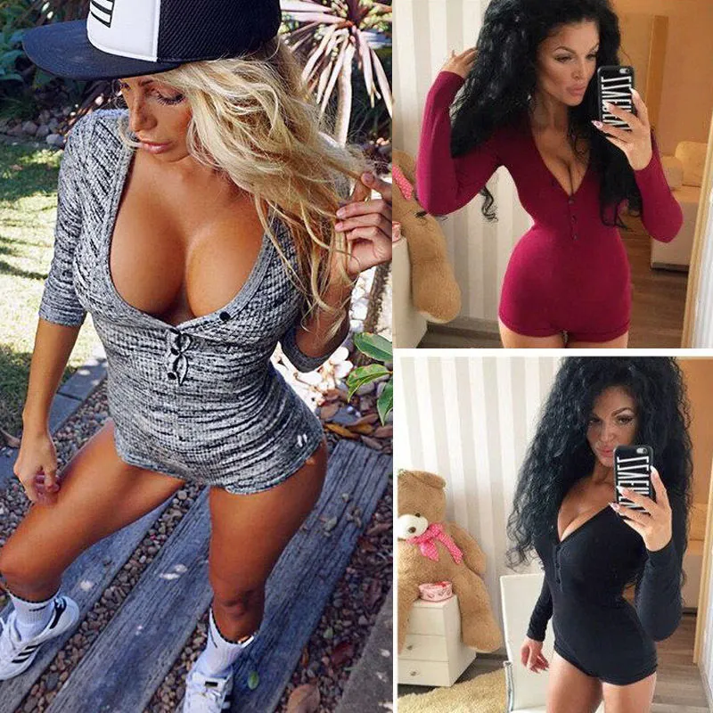 Knitted Sexy Bodysuit Women Rompers Bodycon Jumpsuit Long Sleeve Autumn Spring Ribbed Bodysuits Playsuits