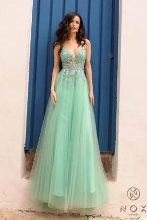Lace Applique Sleeveless Tulle Dress_Q1391