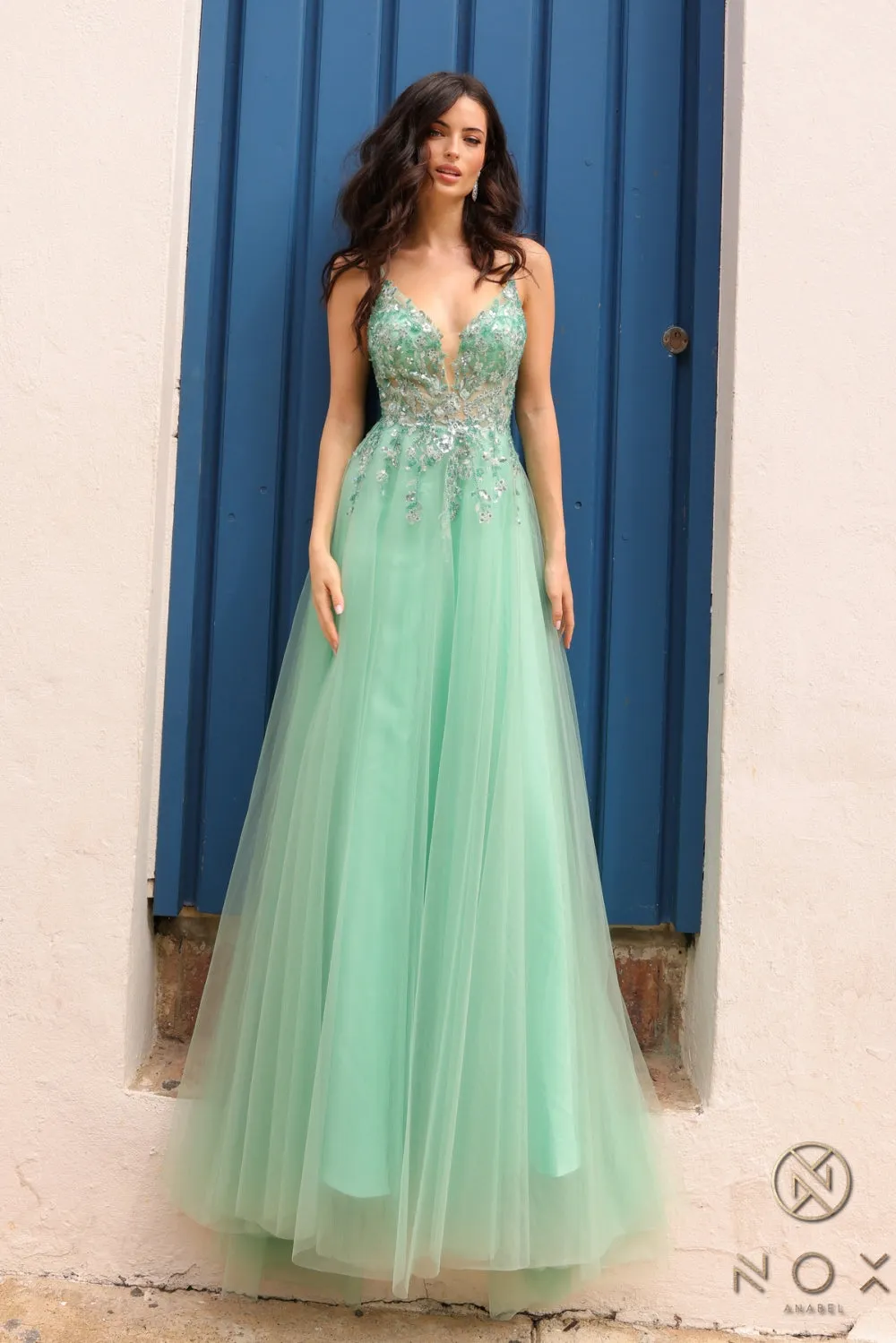 Lace Applique Sleeveless Tulle Dress_Q1391