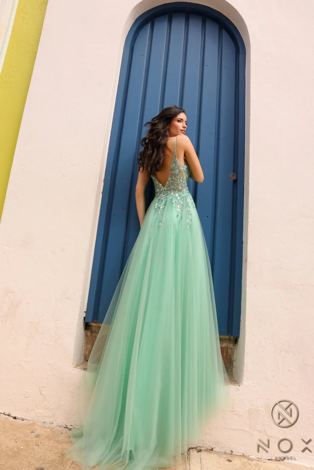 Lace Applique Sleeveless Tulle Dress_Q1391