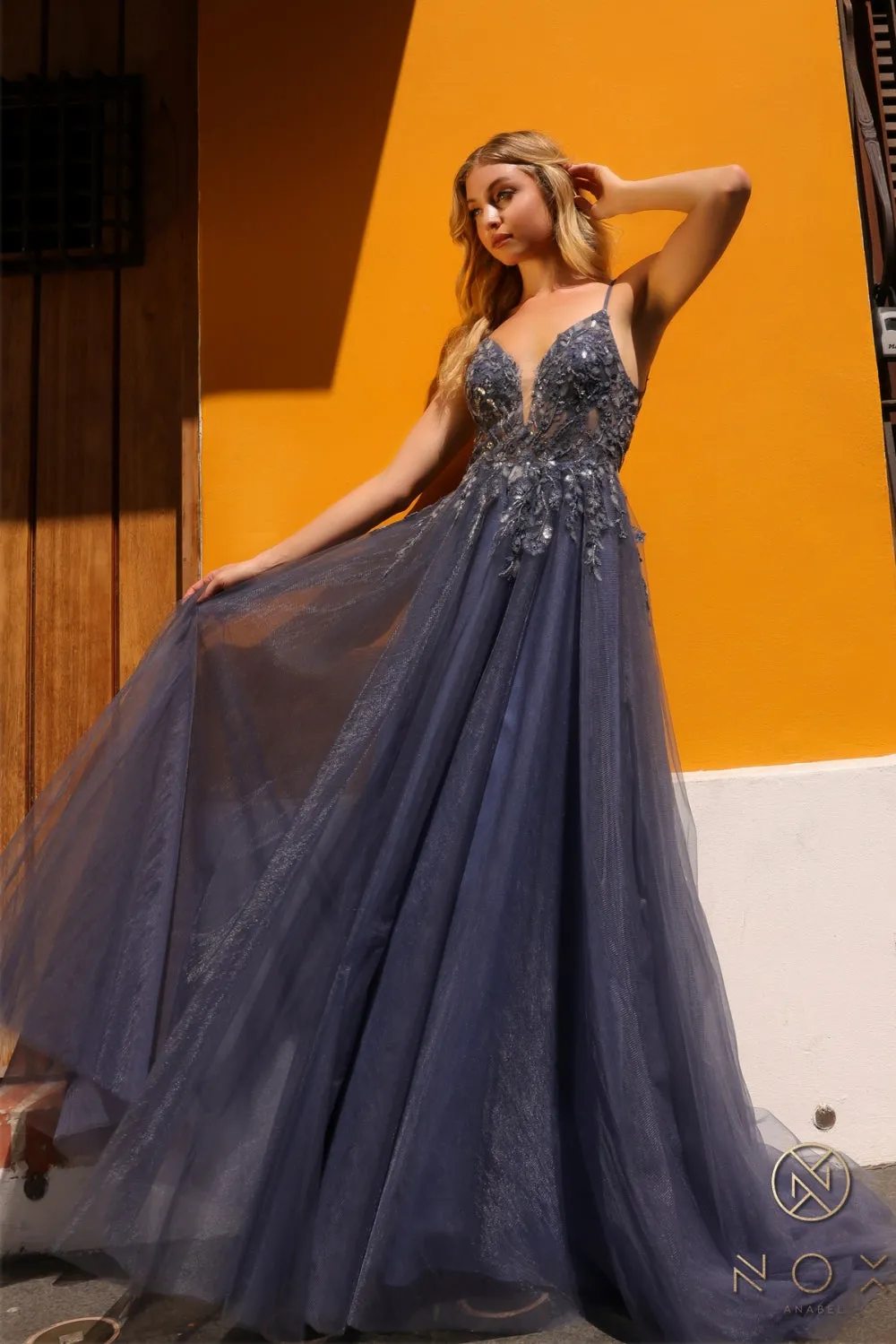 Lace Applique Sleeveless Tulle Dress_Q1391