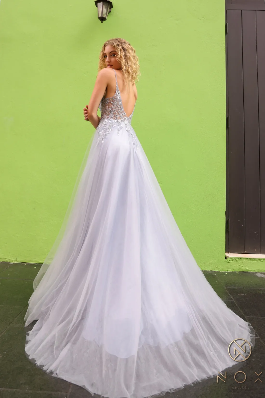 Lace Applique Sleeveless Tulle Dress_Q1391