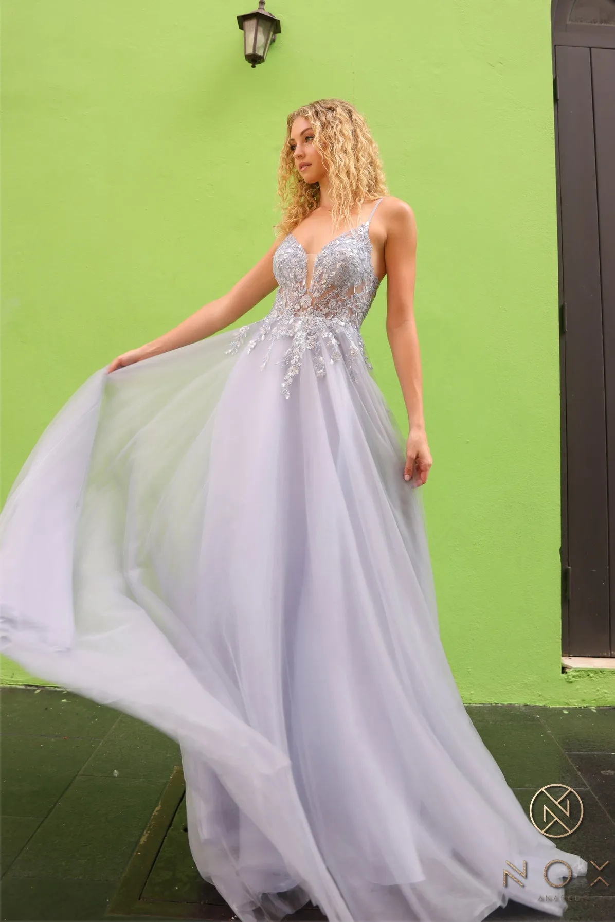 Lace Applique Sleeveless Tulle Dress_Q1391