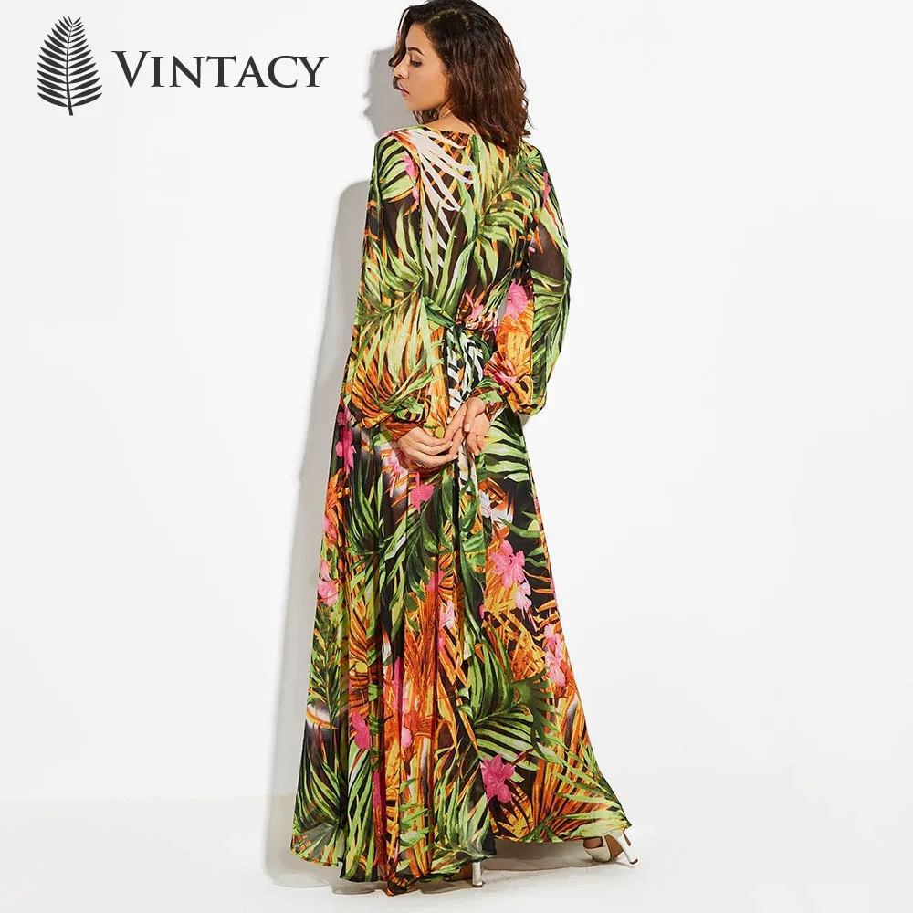 Long Sleeve Green Maxi Dresses Boho dress Casual V Neck Lace