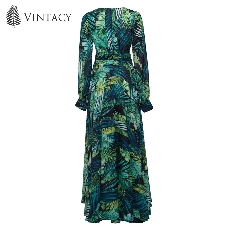 Long Sleeve Green Maxi Dresses Boho dress Casual V Neck Lace