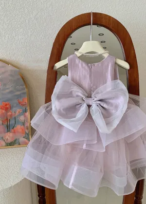 Lovely Pink O-Neck Patchwork Layered Tulle Kids Girls Dress Summer LY5459