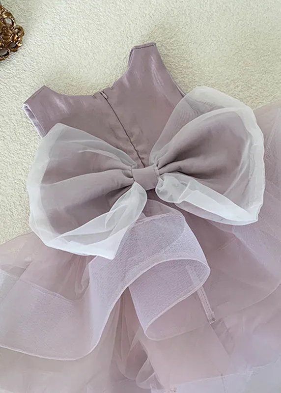 Lovely Pink O-Neck Patchwork Layered Tulle Kids Girls Dress Summer LY5459