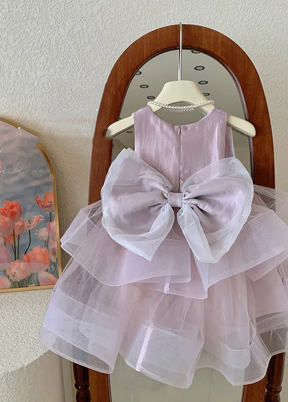 Lovely Pink O-Neck Patchwork Layered Tulle Kids Girls Dress Summer LY5459
