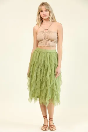 Lt Sage Embellished Tulle Layered Midi Skirts