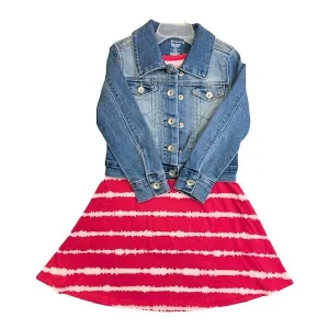 Member's Mark Girl's 2-Piece Denim Jacket & Dress Set Pink Tie Dye 6/6X