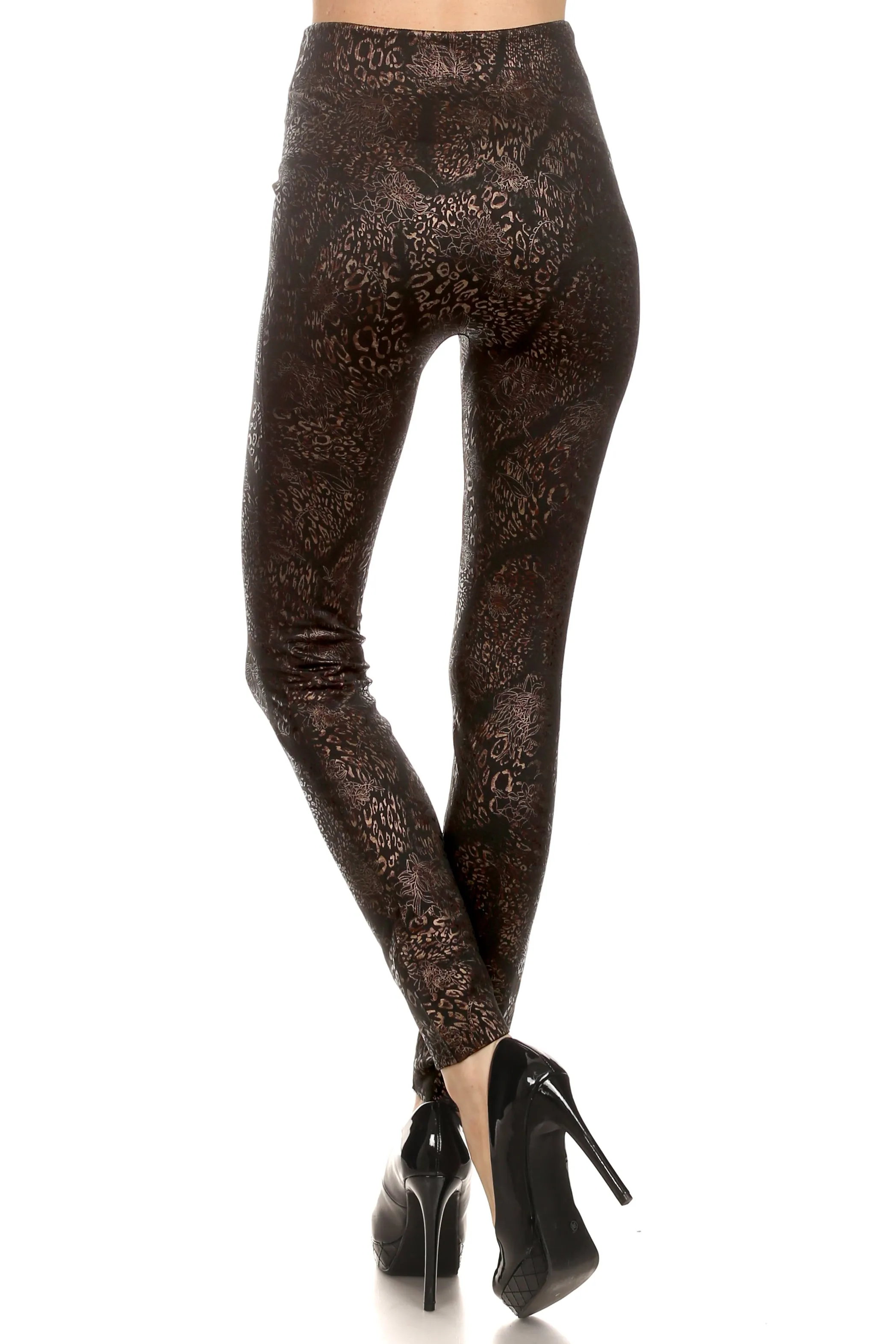 Metallic Etched High Rise Fleece Lined Leggings