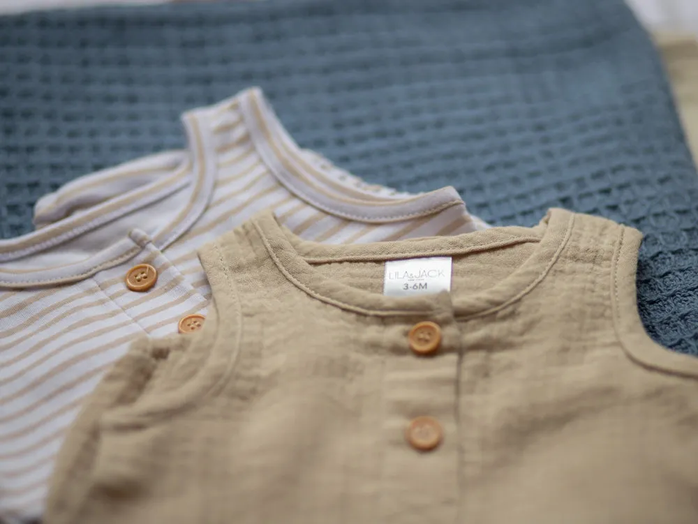 Muslin Romper Set (Taupe/Taupe Stripe)