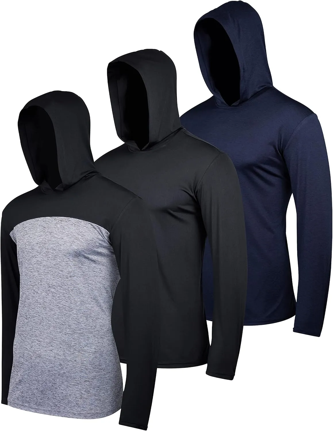 Real Essentials 3 Pack: Men's Dry Fit Wicking Long Sleeve Fishing Active Hoodie Pullover Sweatshirt (Big & Tall)