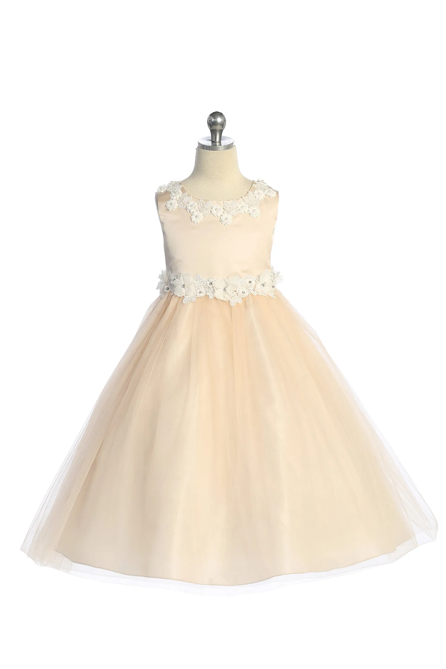 *RESTOCKED* 458-A Luxurious Princess Ballgown Dress with Floral Trim and Plus Sizes