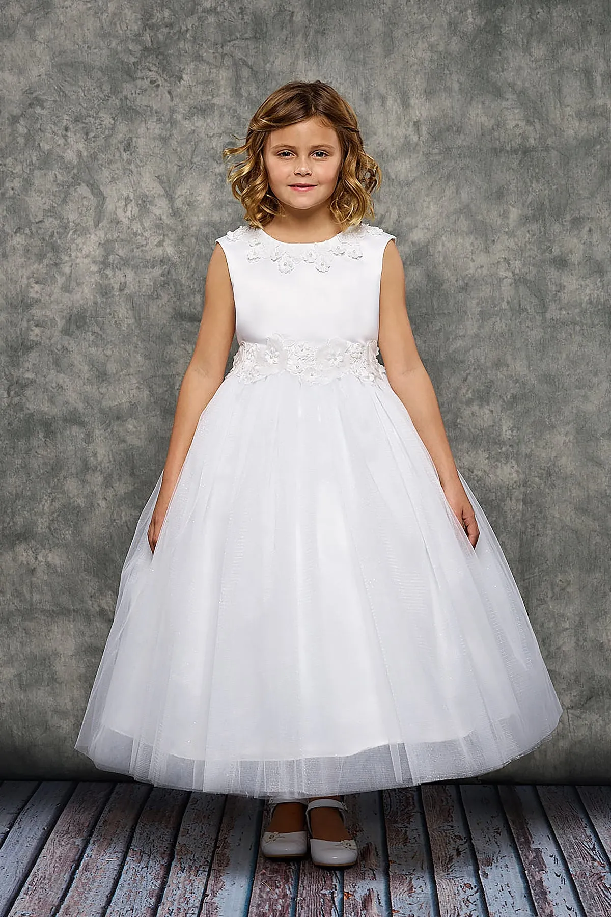 *RESTOCKED* 458-A Luxurious Princess Ballgown Dress with Floral Trim and Plus Sizes
