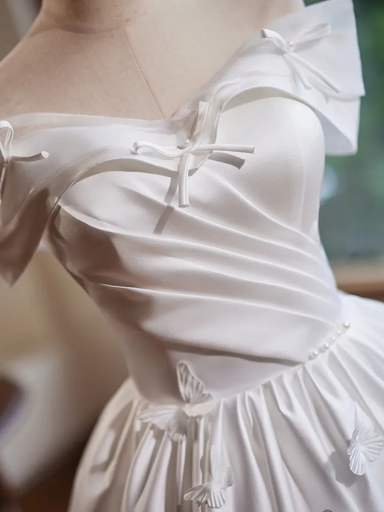 Satin Off-The-Shoulder Short Homecoming Dresses with Butterfly and Bow Appliques