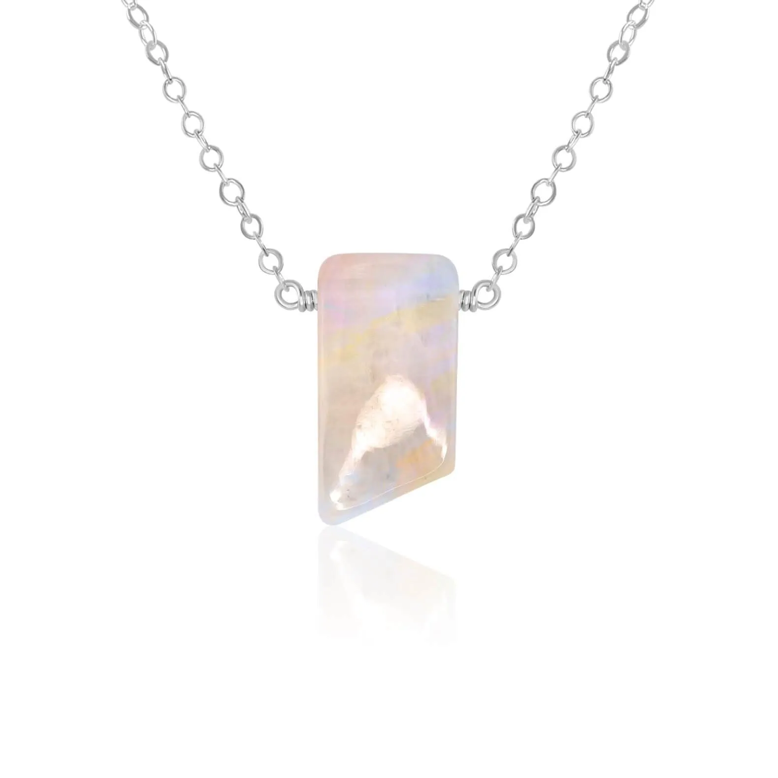 Small Smooth Rainbow Moonstone Crystal Slab Necklace