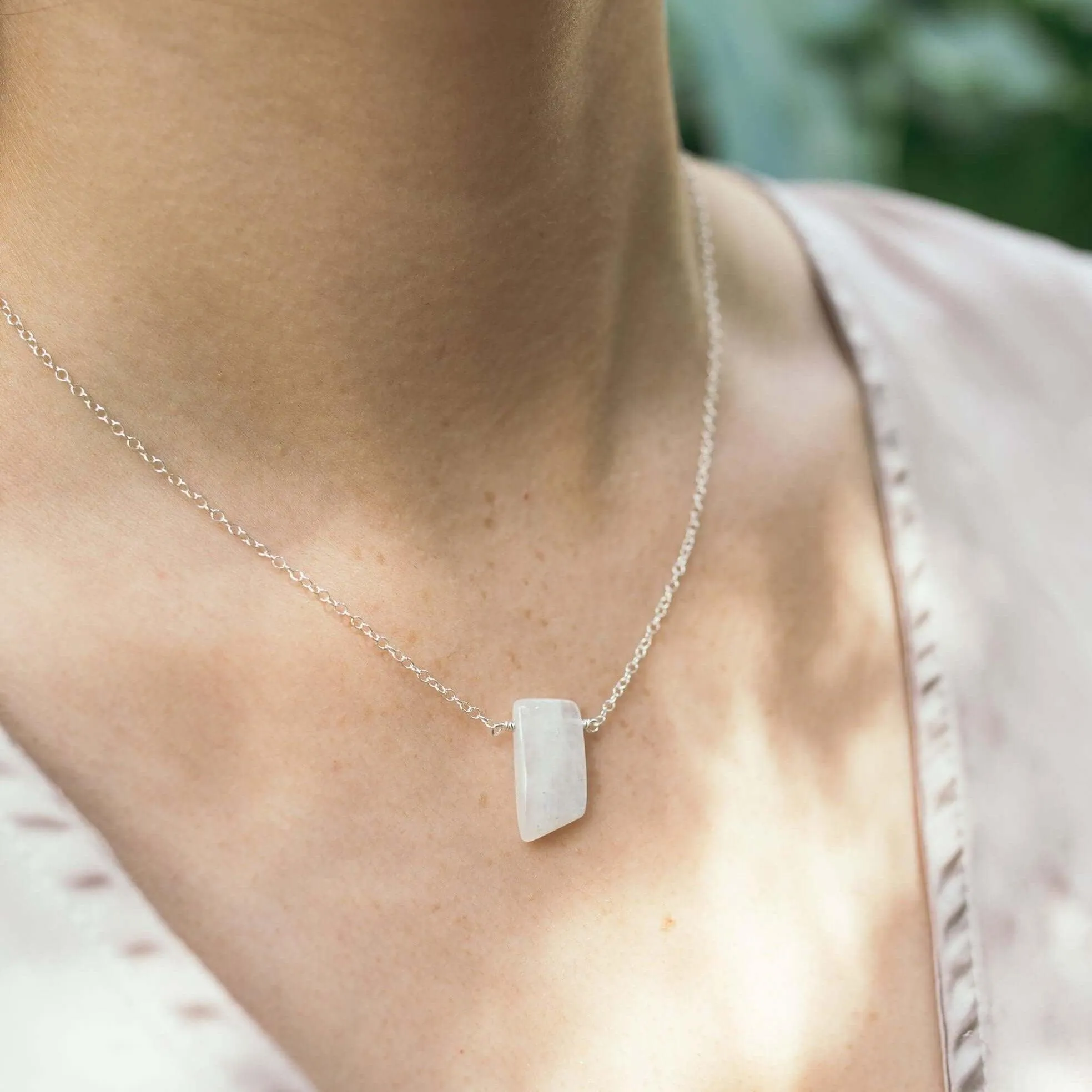 Small Smooth Rainbow Moonstone Crystal Slab Necklace