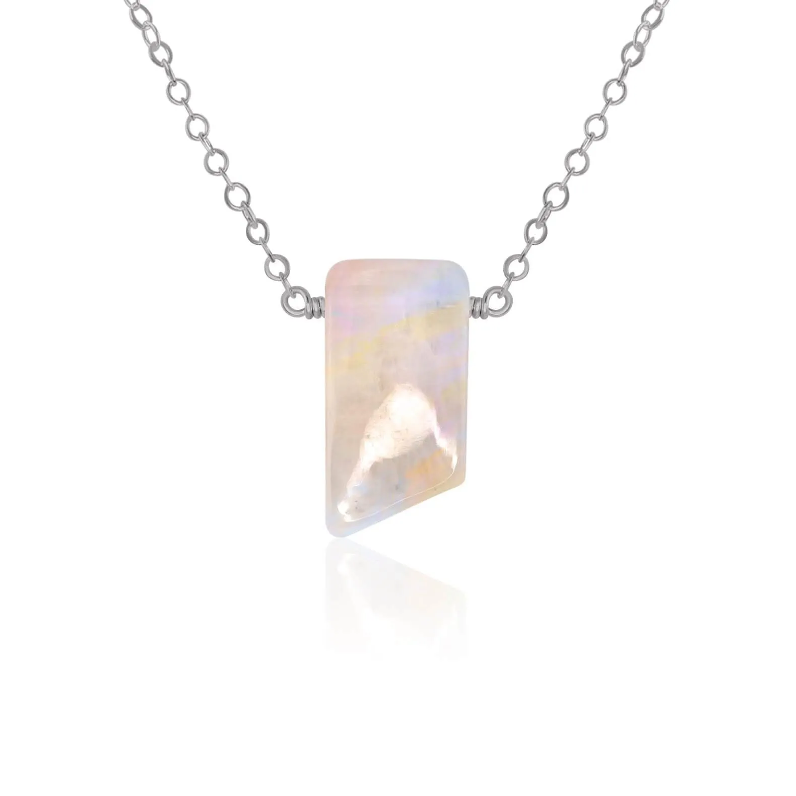 Small Smooth Rainbow Moonstone Crystal Slab Necklace