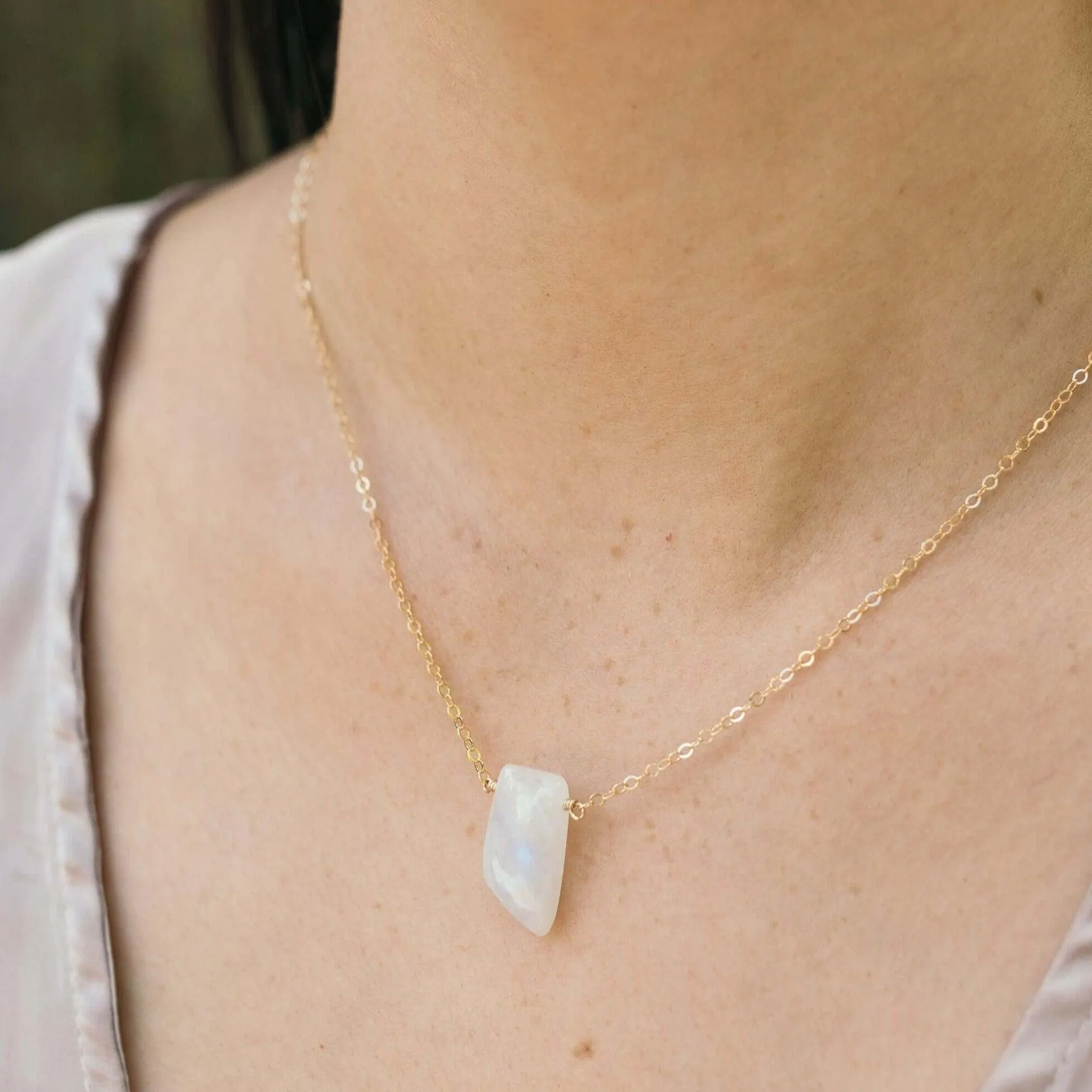 Small Smooth Rainbow Moonstone Crystal Slab Necklace