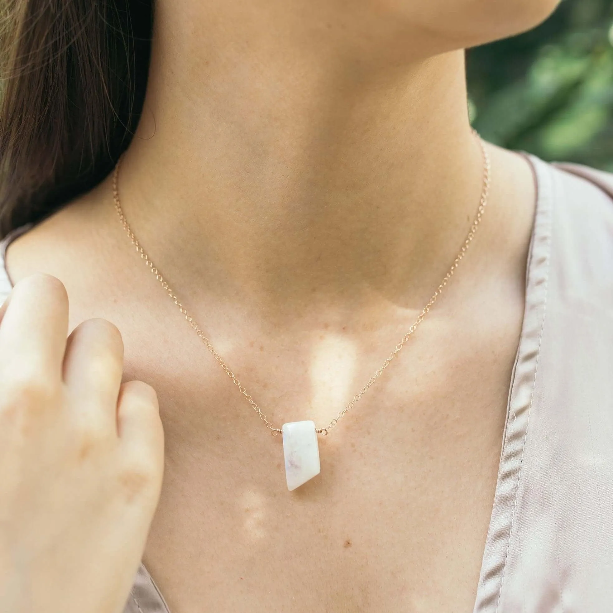 Small Smooth Rainbow Moonstone Crystal Slab Necklace