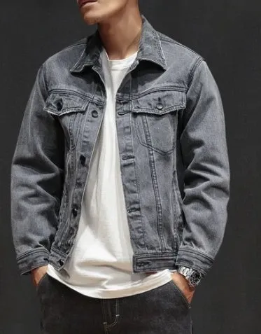 Spring and autumn period and the new men trend in Joker denim jacket Fashionable jean jacket lapel pure color