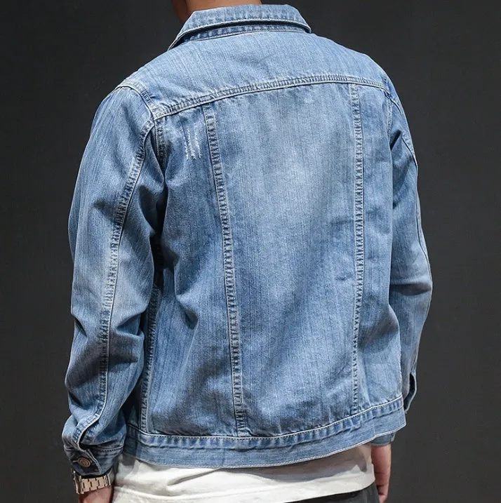 Spring and autumn period and the new men trend in Joker denim jacket Fashionable jean jacket lapel pure color