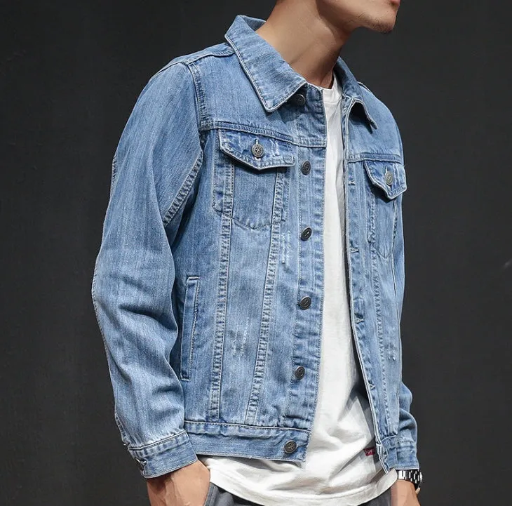 Spring and autumn period and the new men trend in Joker denim jacket Fashionable jean jacket lapel pure color