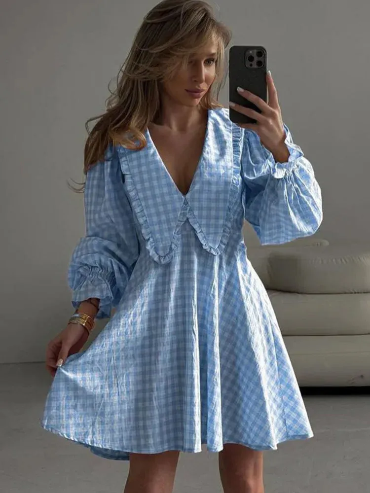 Women's Bow Collar A-Line Dress for Fall Outings