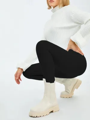 Womens Irem Fleece Lined Ribbed Leggings Black